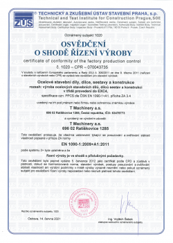 Certifikát SŘV_EXC4 ČSN EN 1090-1+A1 CZ | Certifikáty
